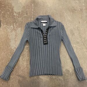 Wayne Rogers gray Ribbed Long Sleeve Top silk blend vampy witchy whimsigoth